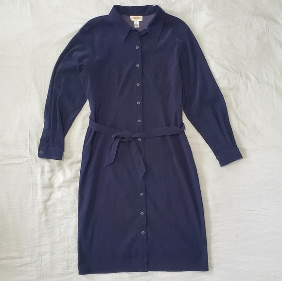 Talbots Petites Dresses & Skirts - WOMEN'S Talbots Petites Navy Blue Long Sleeve Button Down Shirt Dress Size 16